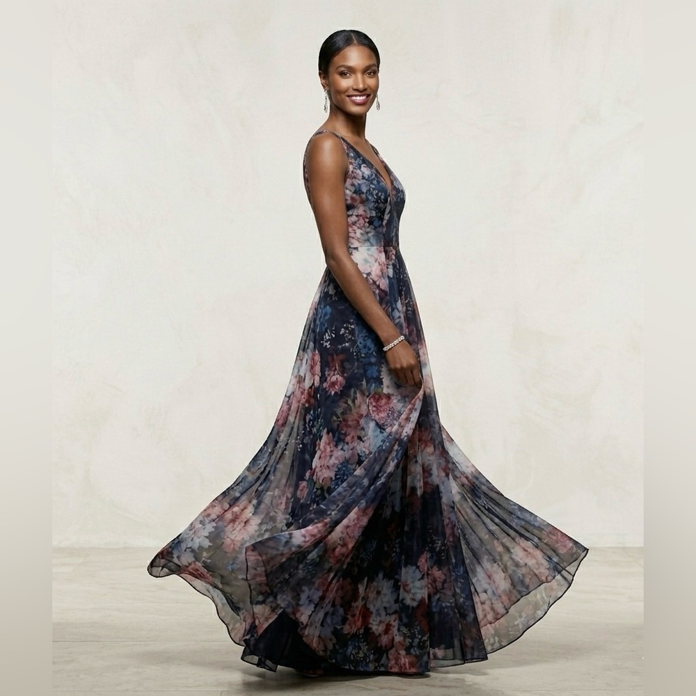NWT $995 Rene Ruiz Collection Floral Gown Black Pink Sz 4 Gala Prom Wedding